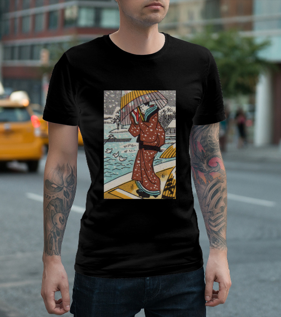 Walk In The Snow Kimono Style with Lakeside View and Ducks T-Shirt