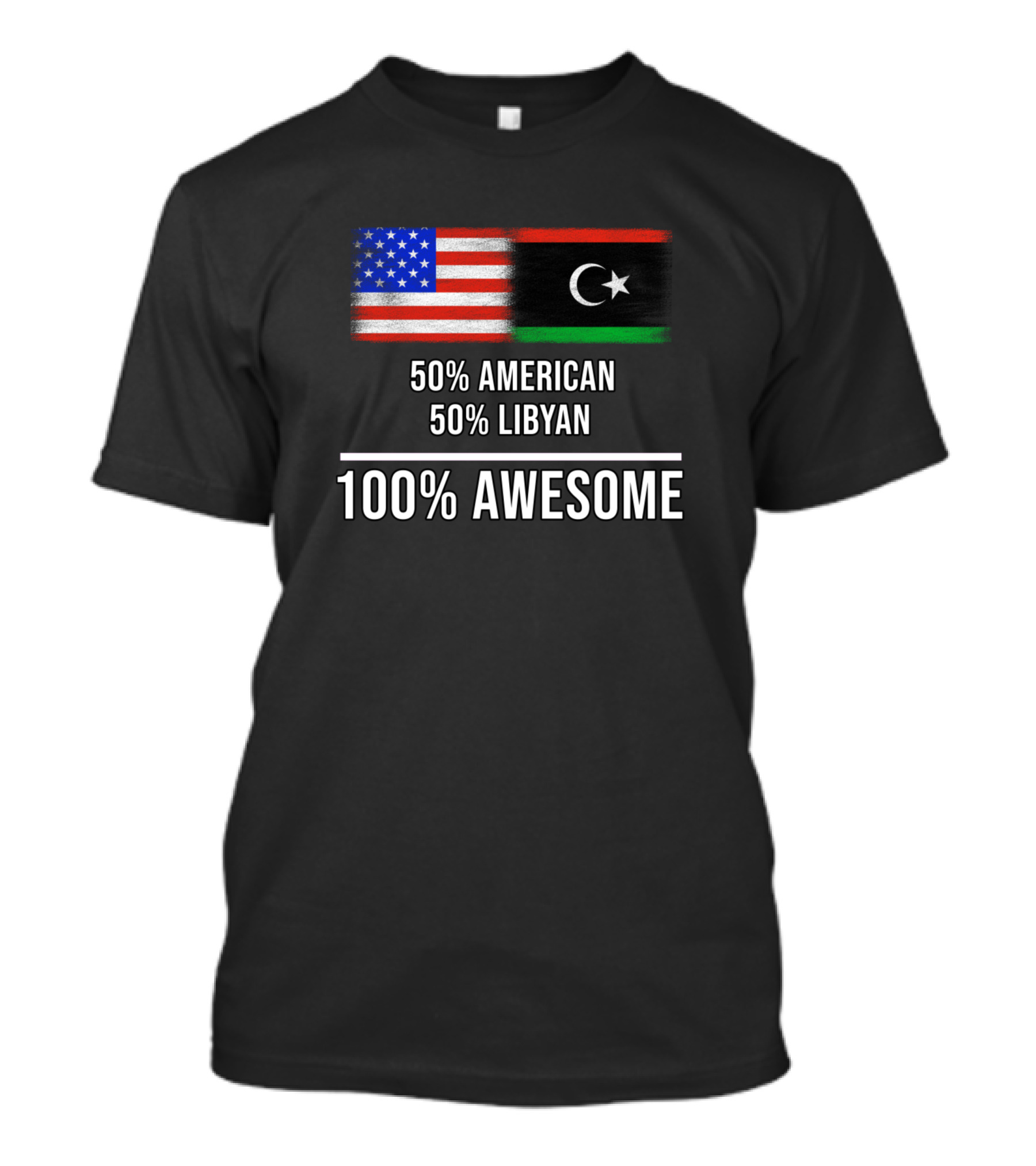 50% American 50% Libyan 100% Awesome With US And Libyan Flags T-Shirt