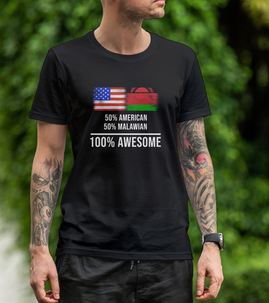 50 American 50 Malawian 100 Awesome American Flag Malawian Flag T-Shirt