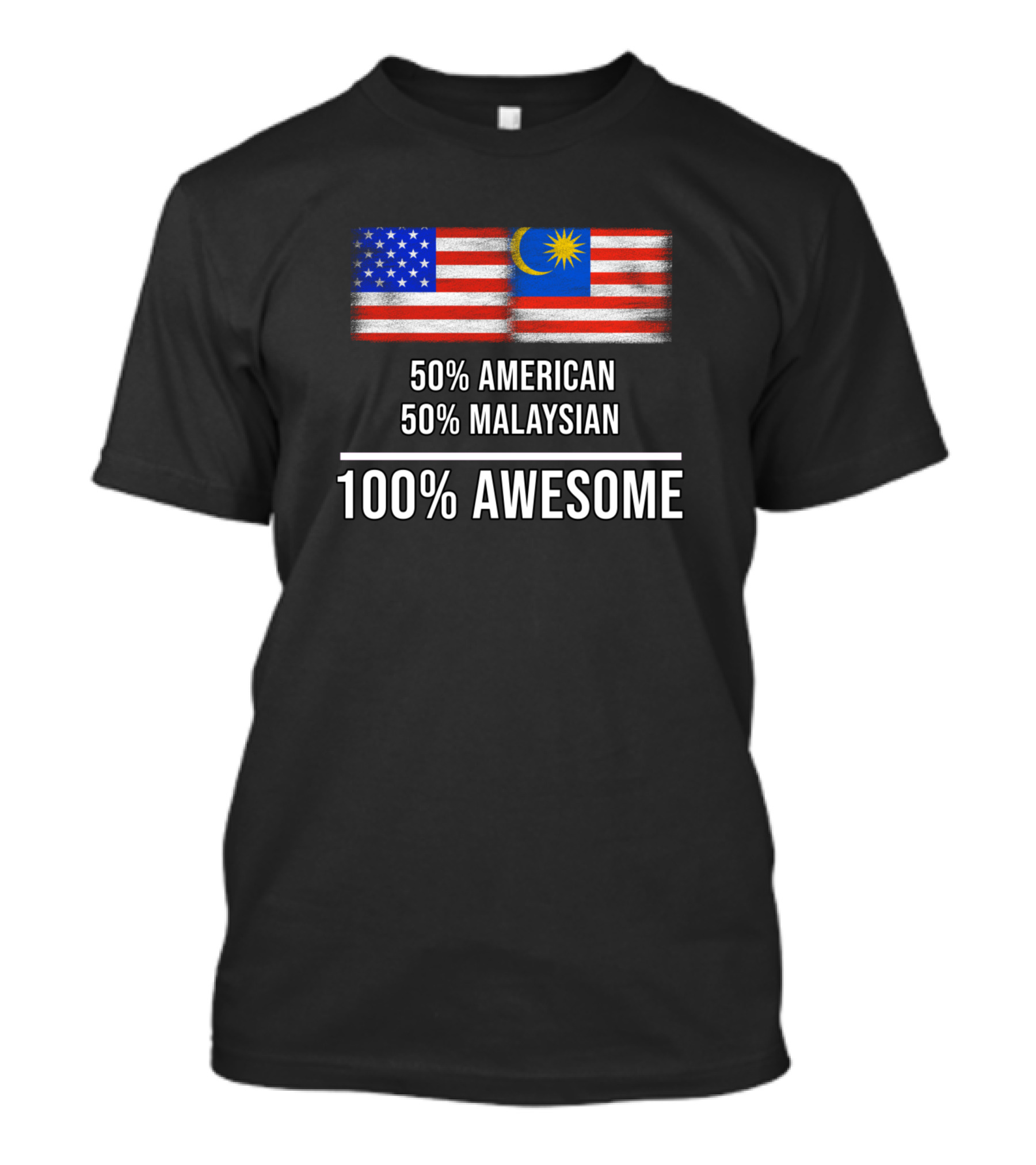 50 American 50 Malaysian 100 Percent Awesome Flags T-Shirt