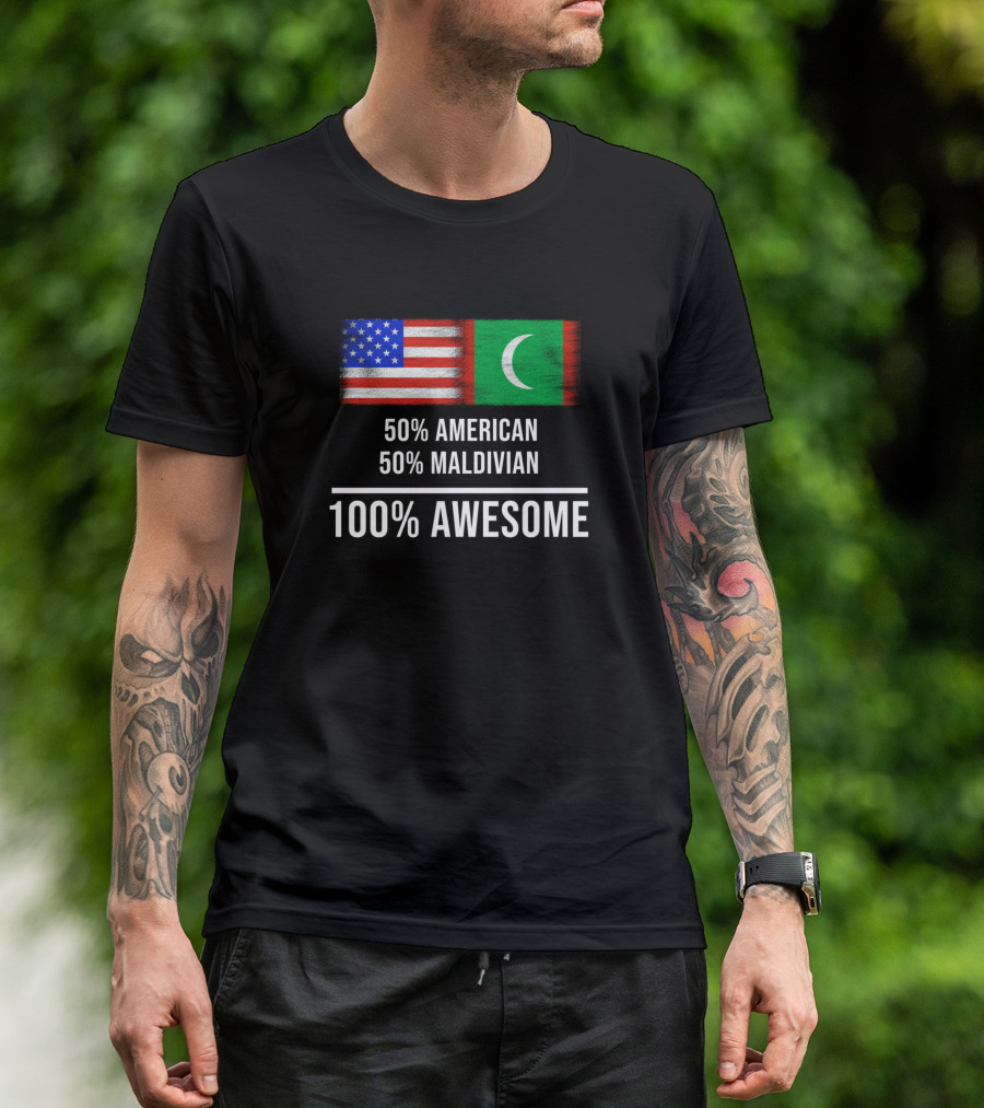 50 American 50 Maldivian 100 Awesome With USA And Maldives Flags T-Shirt
