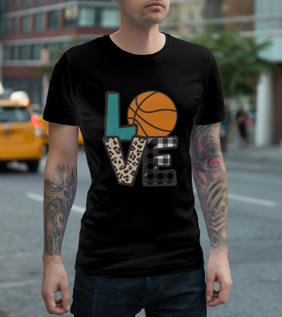 LOVE Basketball Leopard Print Checkered T-Shirt