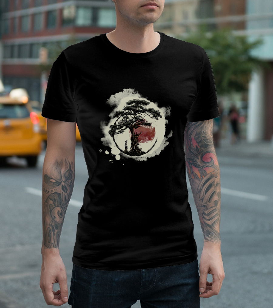 Bonsai Tree Japanese Zen Yin Yang Buddhist Circle Enso Painting T-Shirt