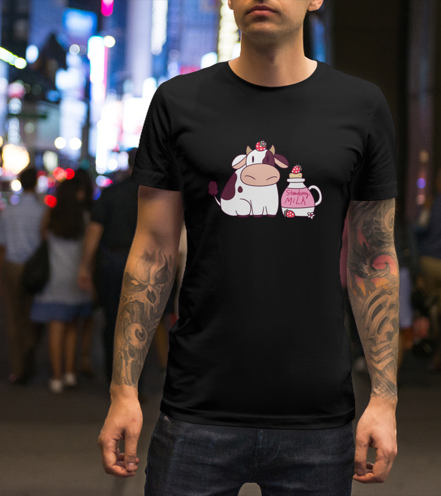 Cows Strawberry Milk Cute Cow Farming 92 T-Shirt