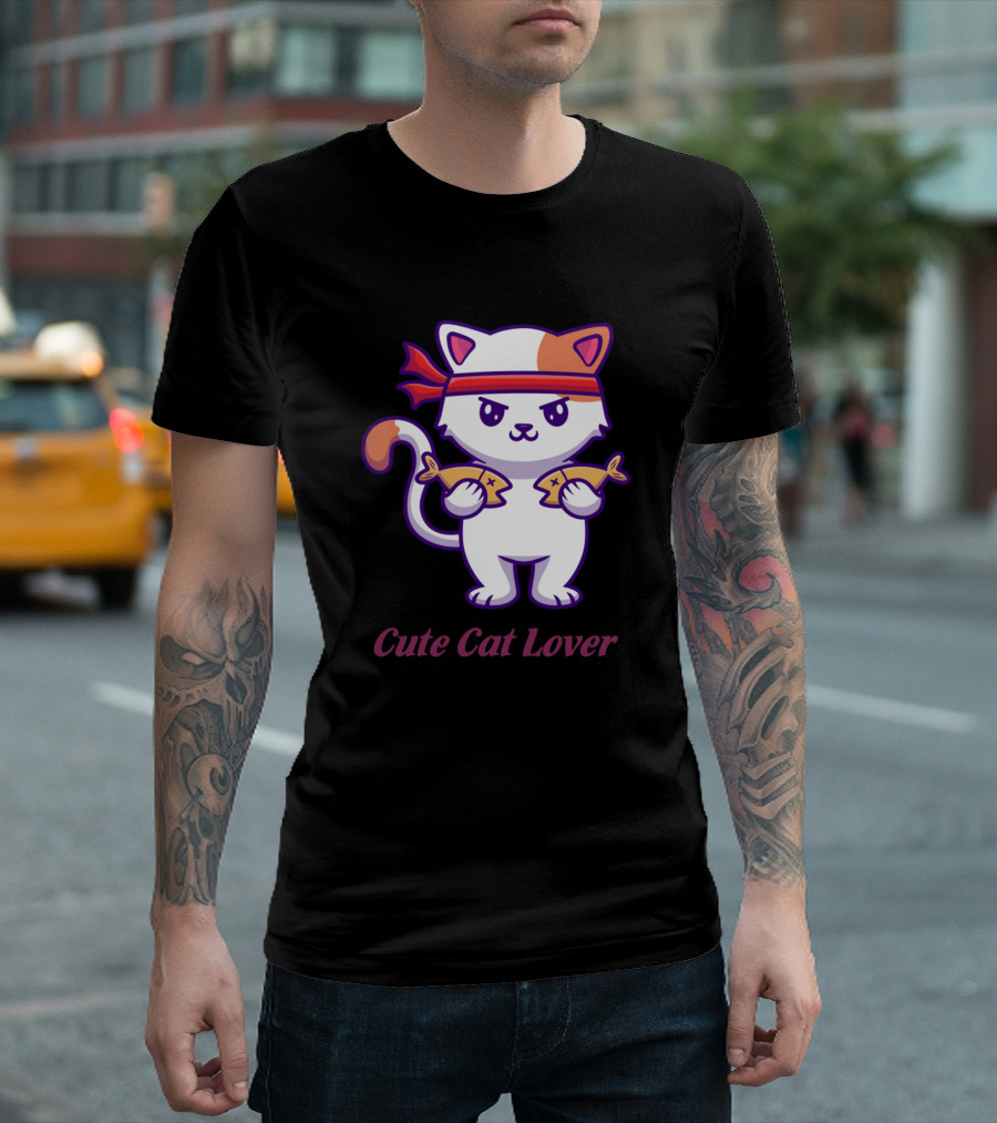 Cute Cat Lover Fish Fighter Ninja Kitty T-Shirt