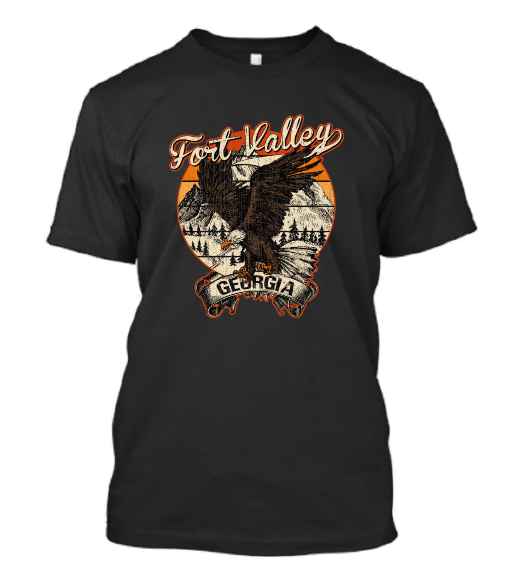 Fort Valley Georgia Bald Eagle Retro Vintage Aesthetic With Mountain And Forest Scenery T-Shirt