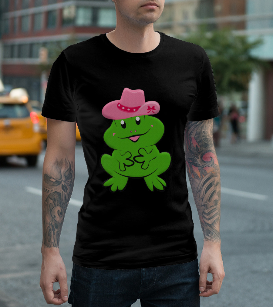 Cowgirl Frog with Pink Hat and Green Smile T-Shirt