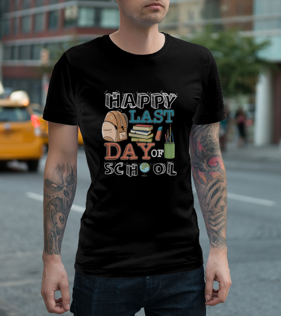Happy Last Day of School Teacher Student Summer Backpack Books T-Shirt