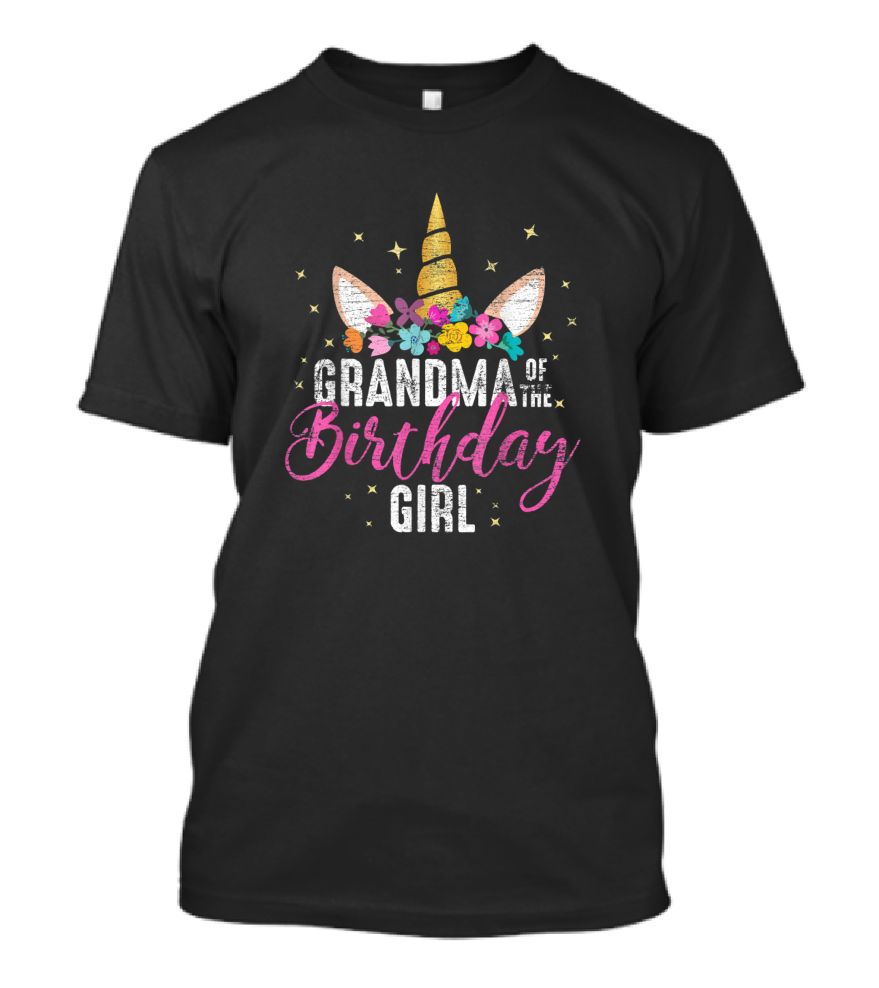 Grandma Of The Birthday Girl Unicorn Floral Horn T-Shirt
