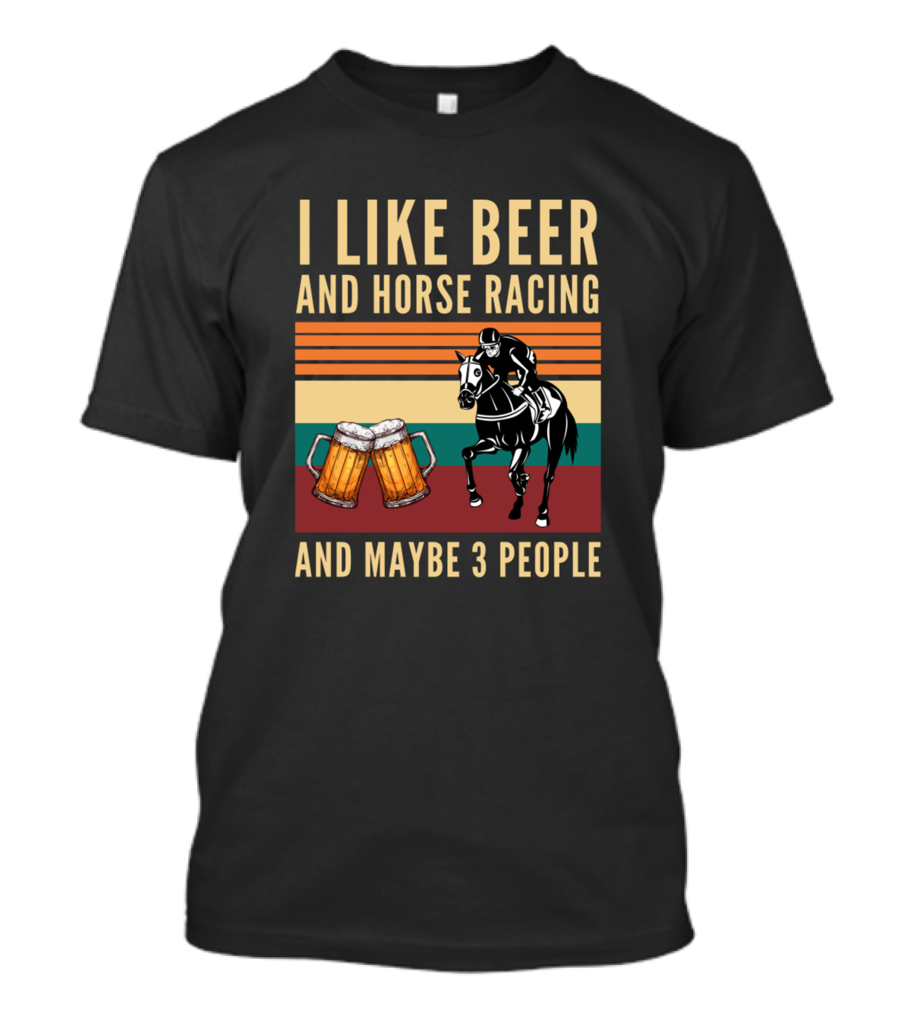I Like Beer And Horse Racing Vintage Style With Horse Jockey And Beer Mugs T-Shirt