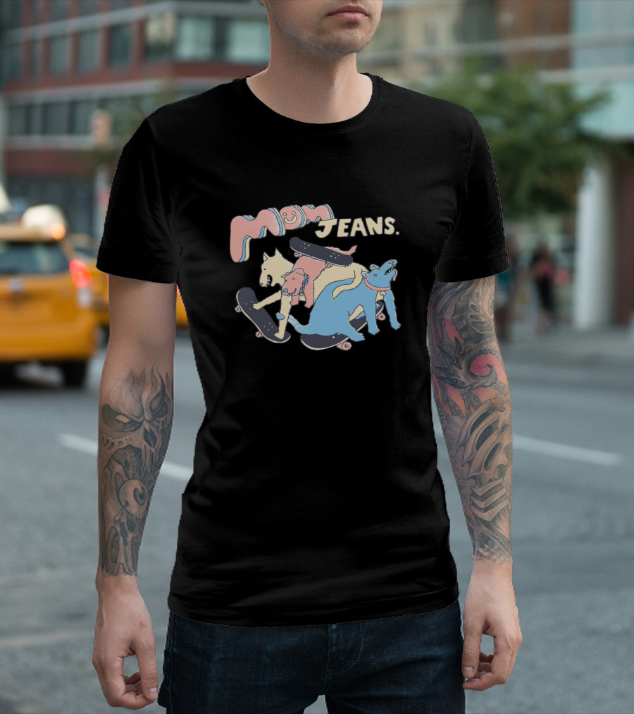 Mom Jeans Band Skateboarding Animals Playful Pastel T-Shirt