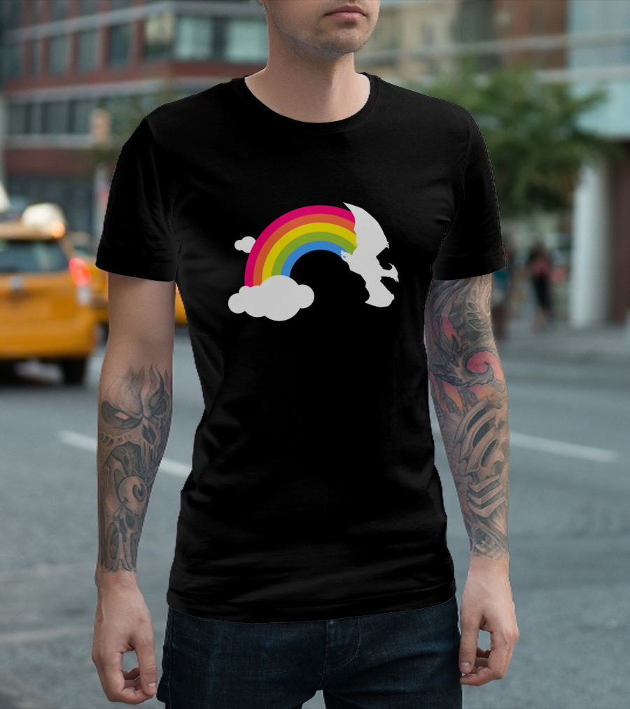 Rainbow Rodan Colorful Monster Silhouette White Clouds T-Shirt