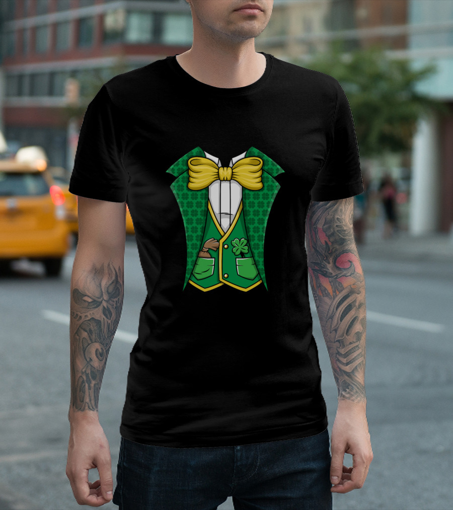 St Patricks Day Shamrock Leaf Leprechaun Suit with Bow Tie T-Shirt