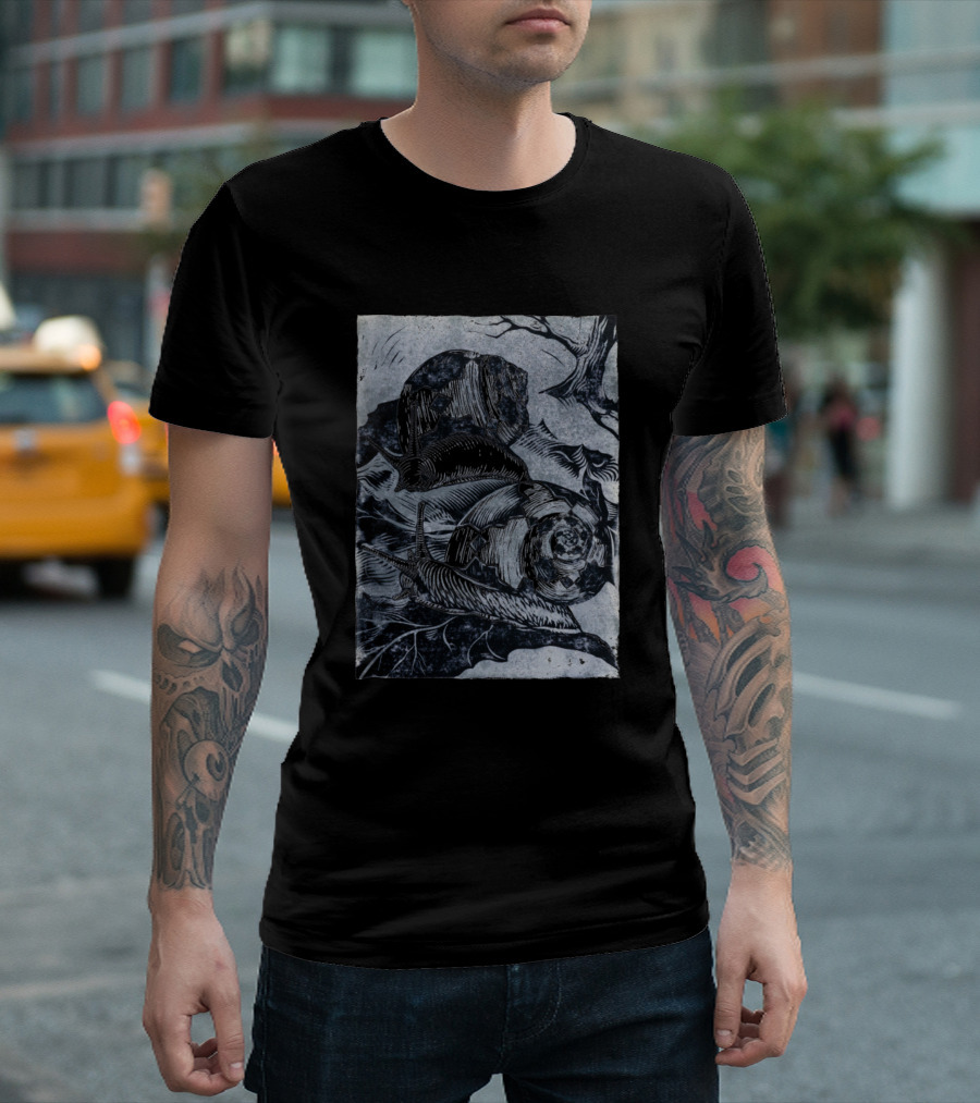 Tiled Snails Black and Gray Forest Motif T-Shirt