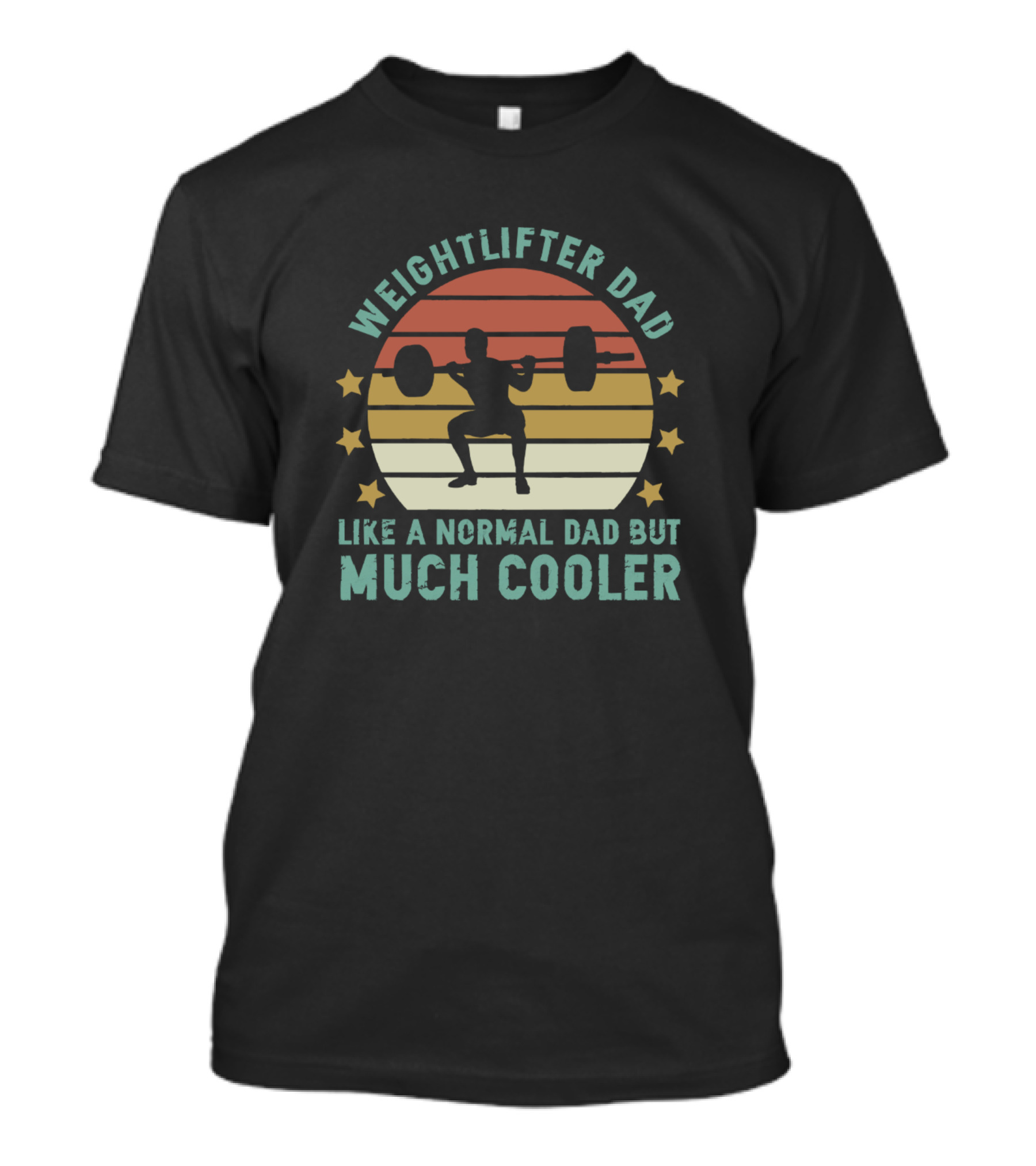 Weightlifter Dad Like A Normal Dad But Much Cooler Retro Sunset Barbell T-Shirt