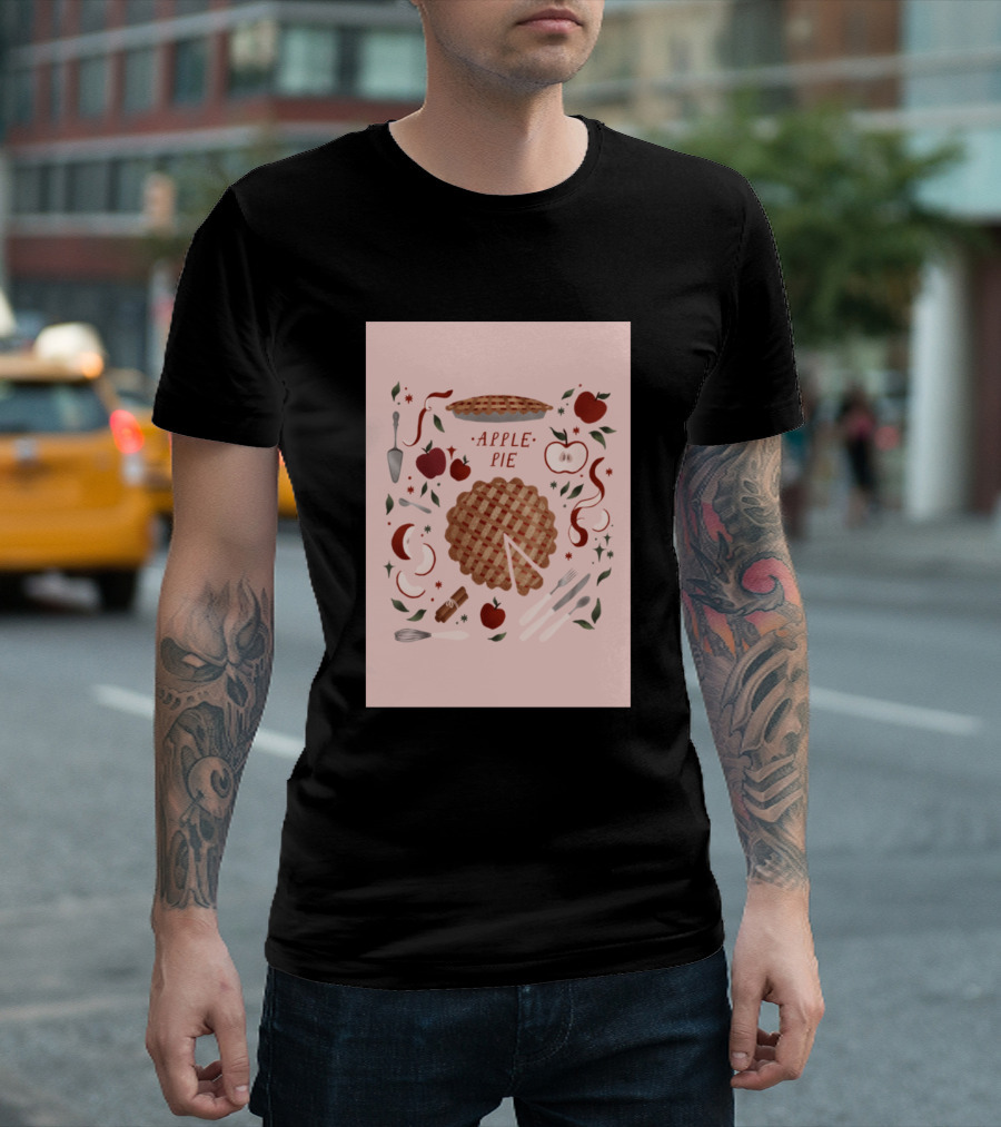 Apple Pie with Sliced Apples and Baking Utensils Decor Elements T-Shirt