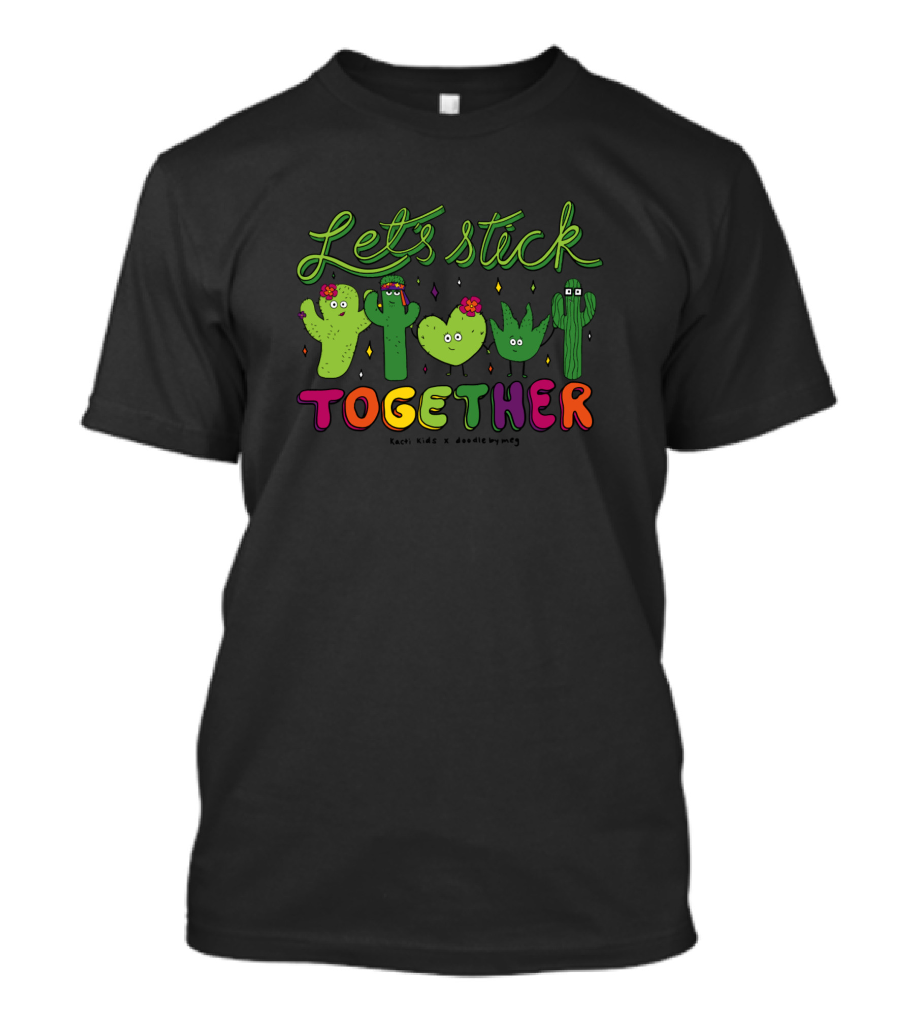 Let's Stick Together Cute Cactus Illustrations Kawaii Fun T-Shirt