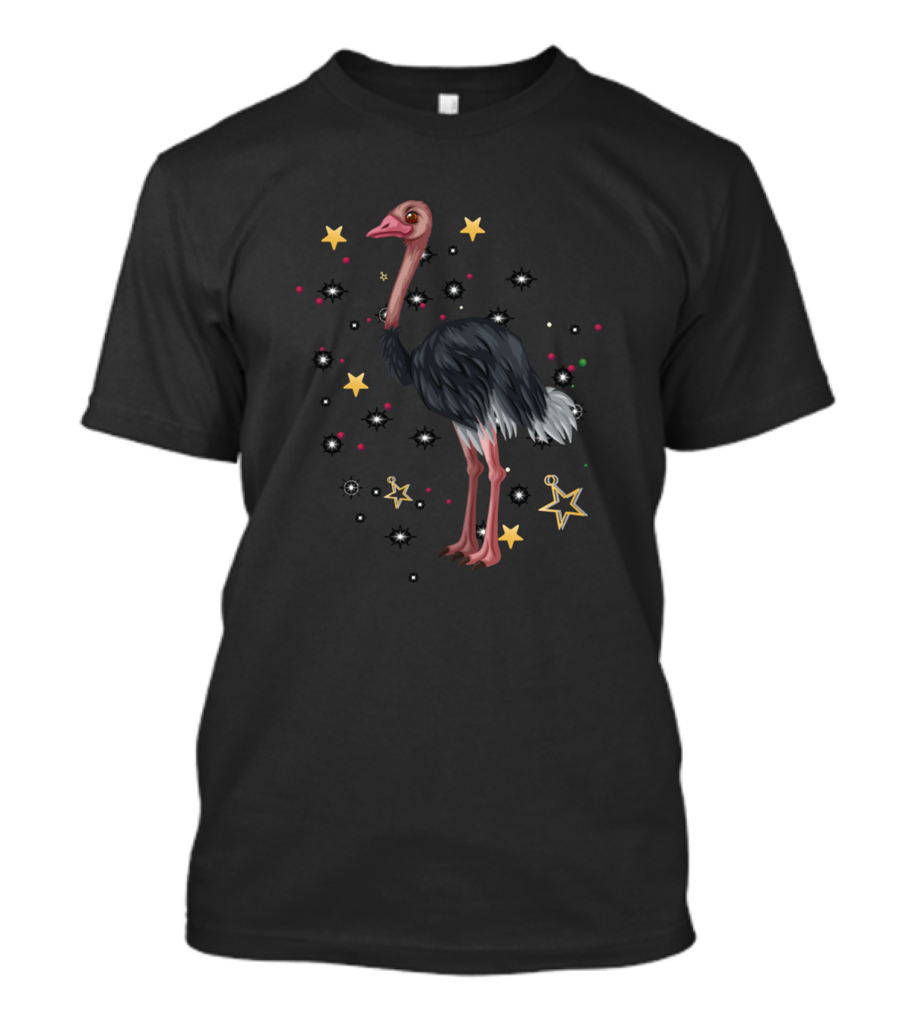 Christmas Ostrich Stars Holiday Festive Flock T-Shirt