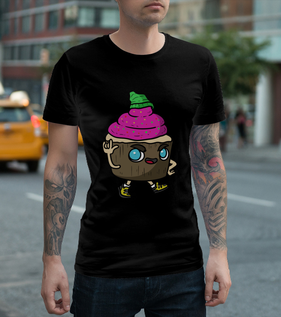 Colorful Hipster Cupcake With Hat And Sneakers T-Shirt