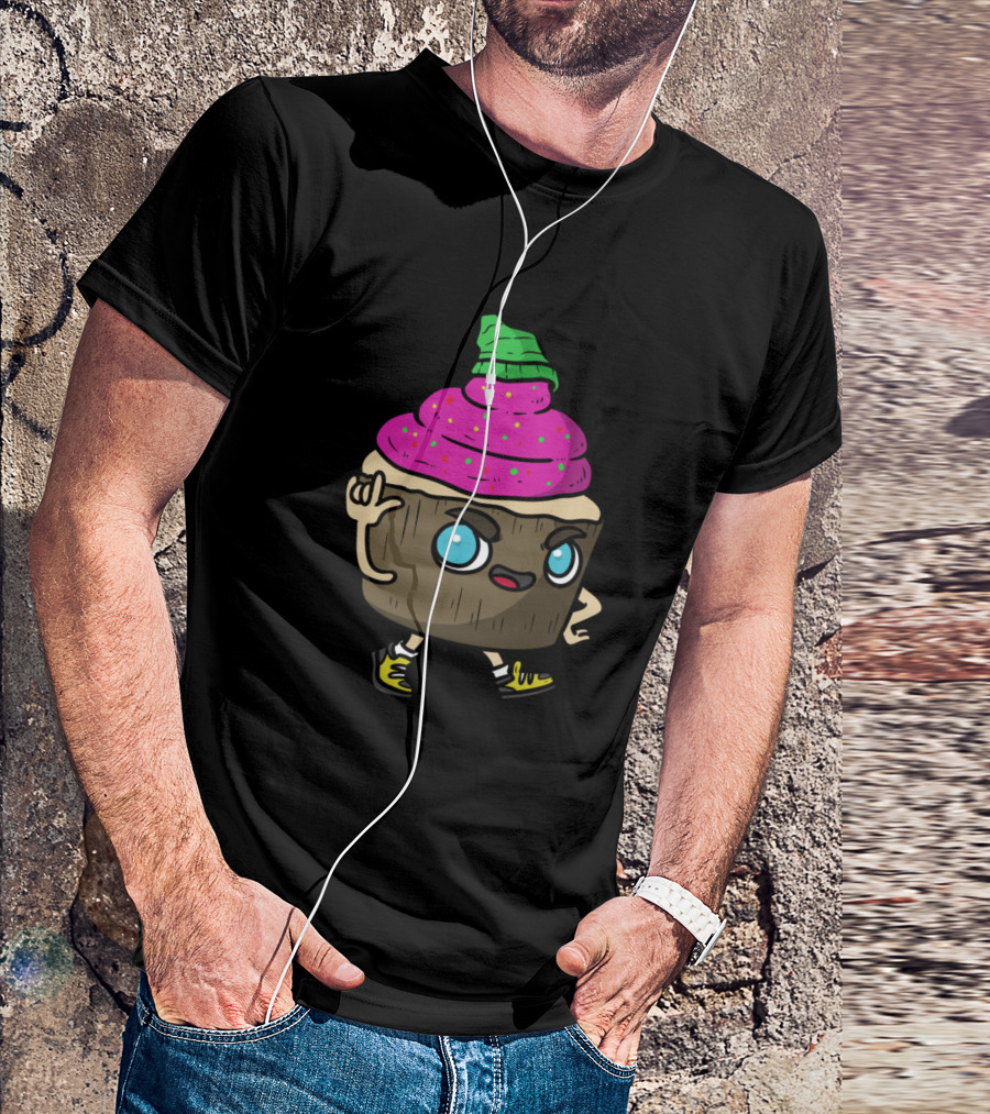 Colorful Hipster Cupcake With Hat And Sneakers T-Shirt