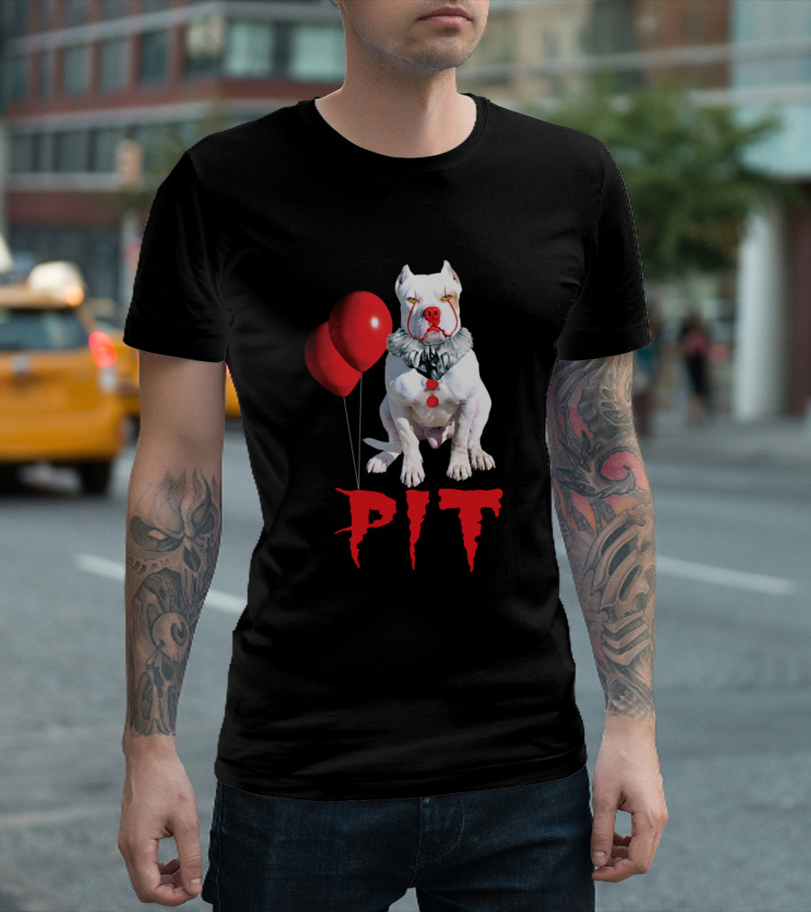PIT Halloween Horror Clown Dog Red Balloons T-Shirt