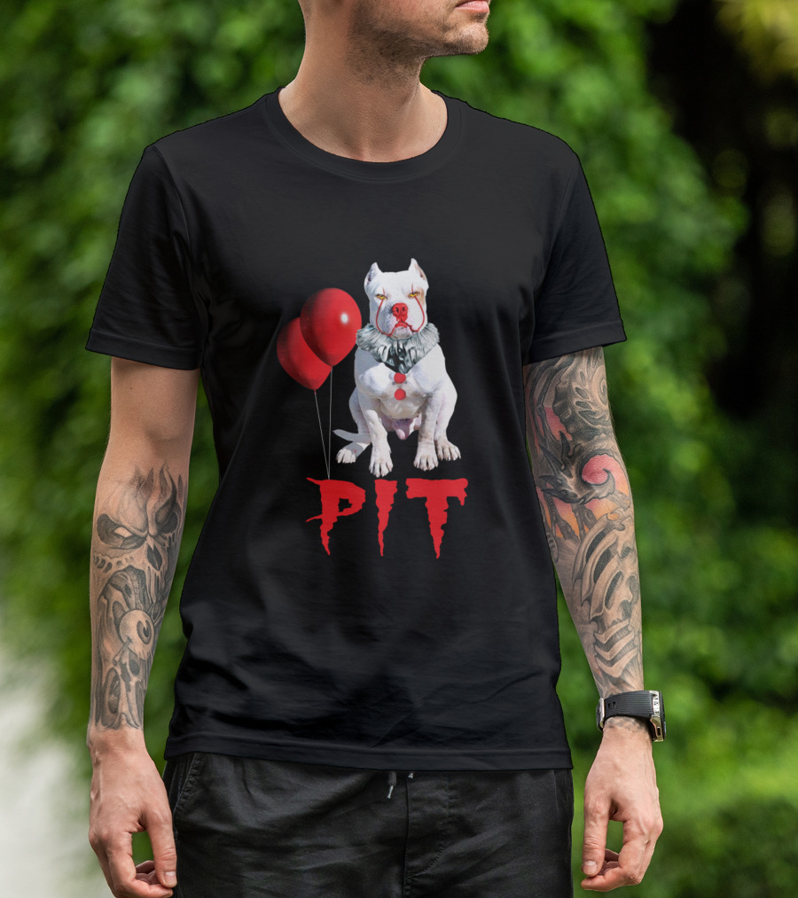 PIT Halloween Horror Clown Dog Red Balloons T-Shirt