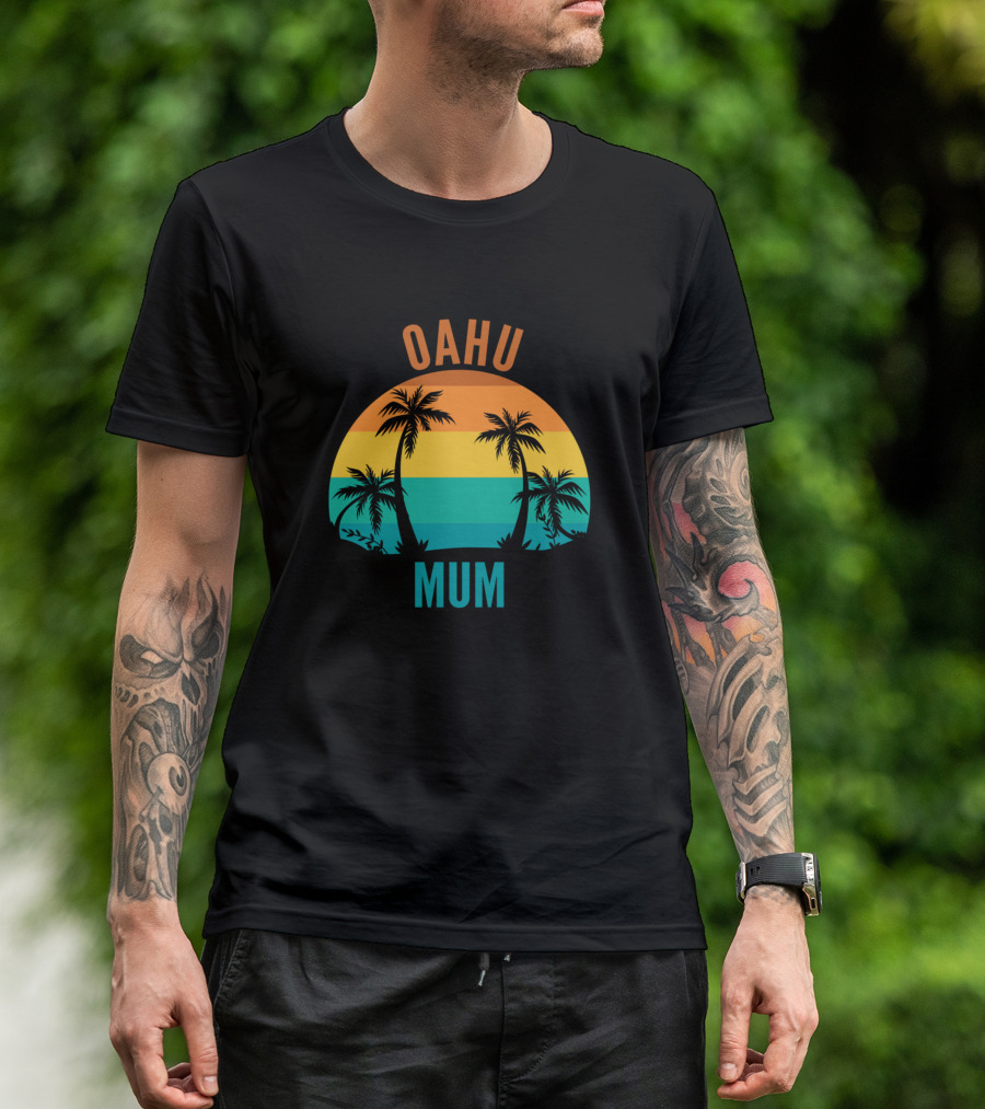 Oahu Mum Palm Trees Sunset Retro Tropical T-Shirt