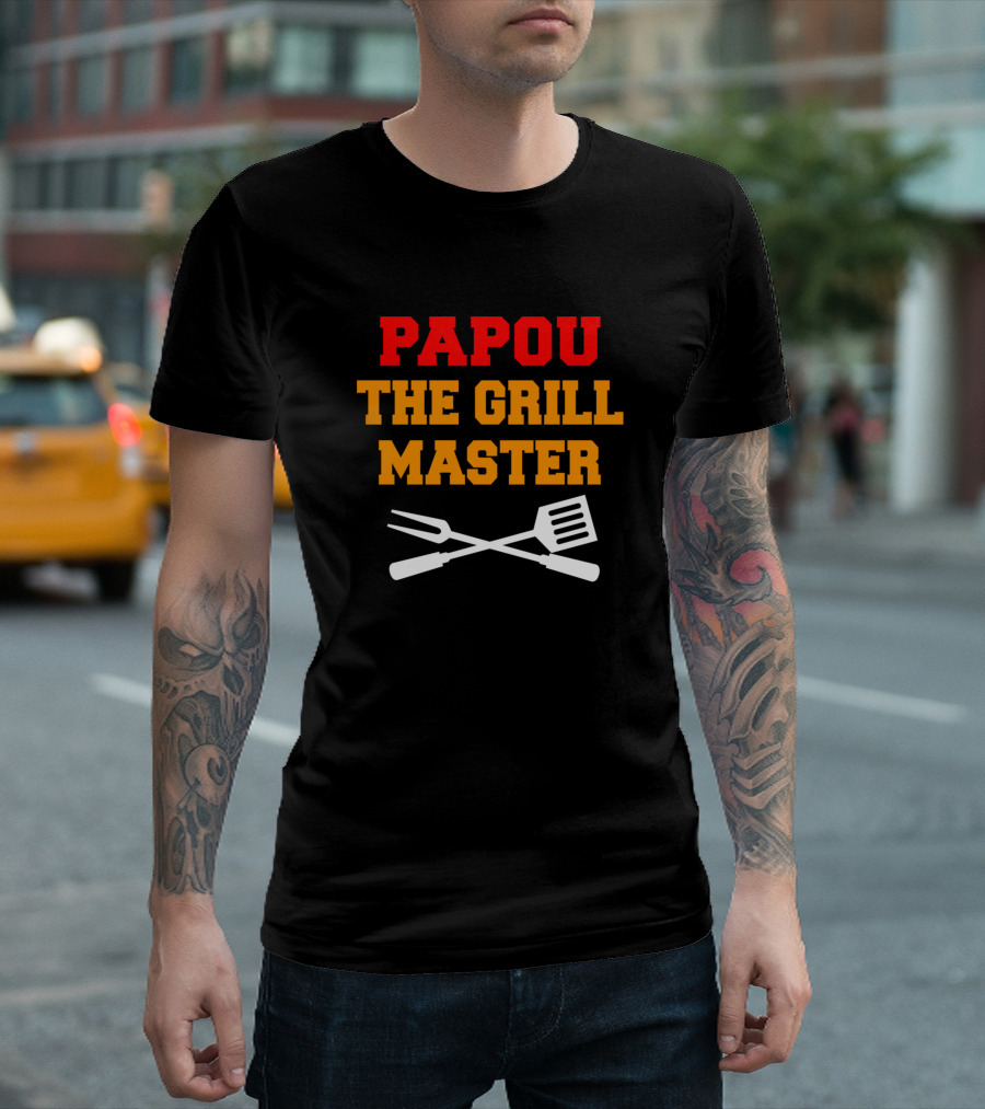 Papou The Grill Master BBQ Fork And Spatula Greek Grandfather T-Shirt