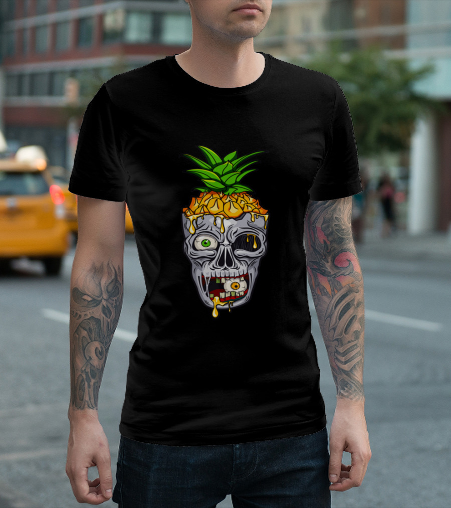 Pineapple Zombie Skull Melting Dripping Horror T-Shirt