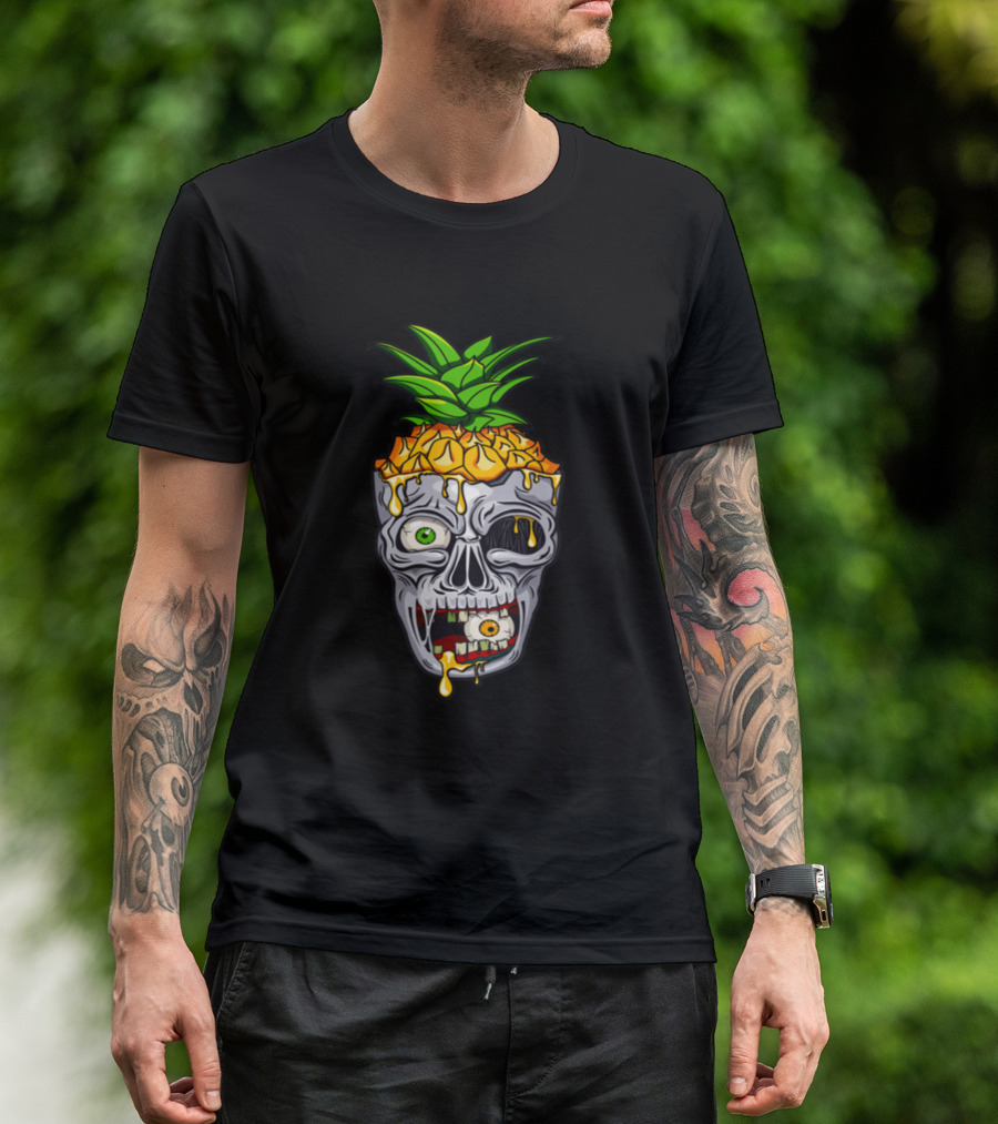 Pineapple Zombie Skull Melting Dripping Horror T-Shirt