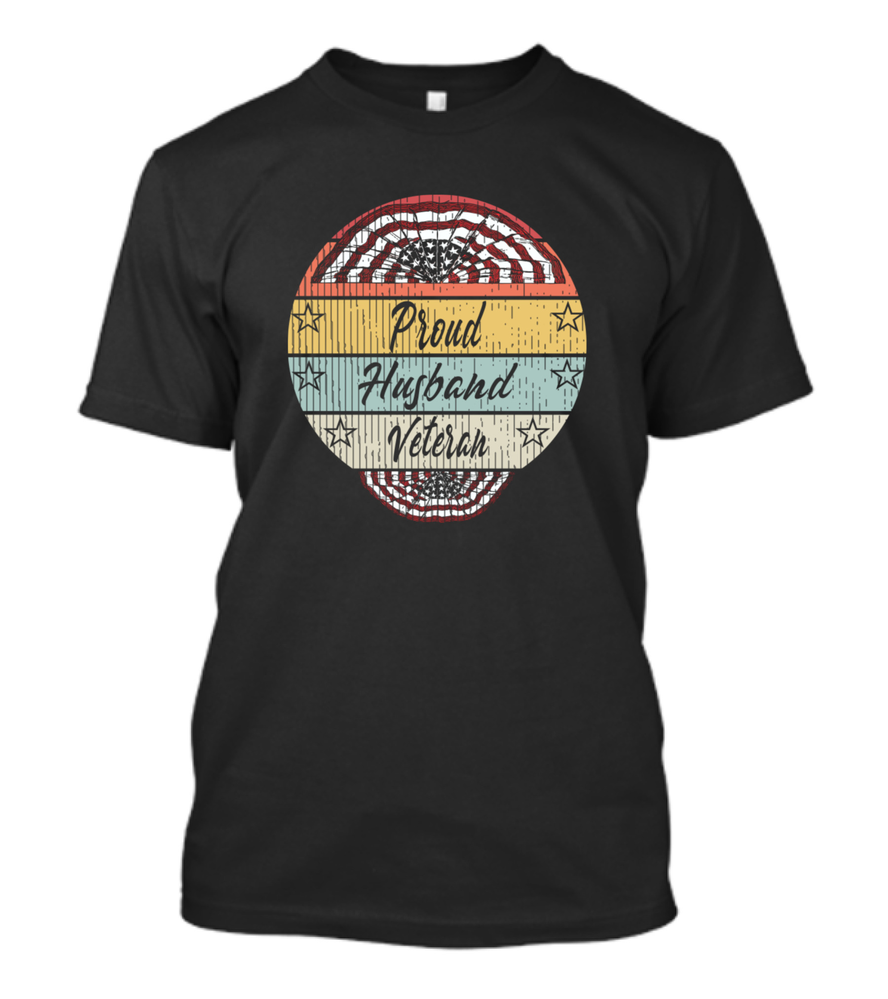 Proud Husband Veteran American Flag Stars T-Shirt