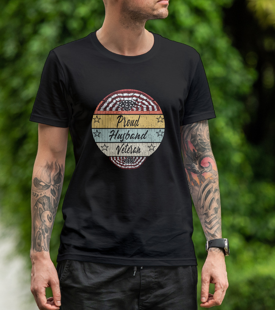 Proud Husband Veteran American Flag Stars T-Shirt