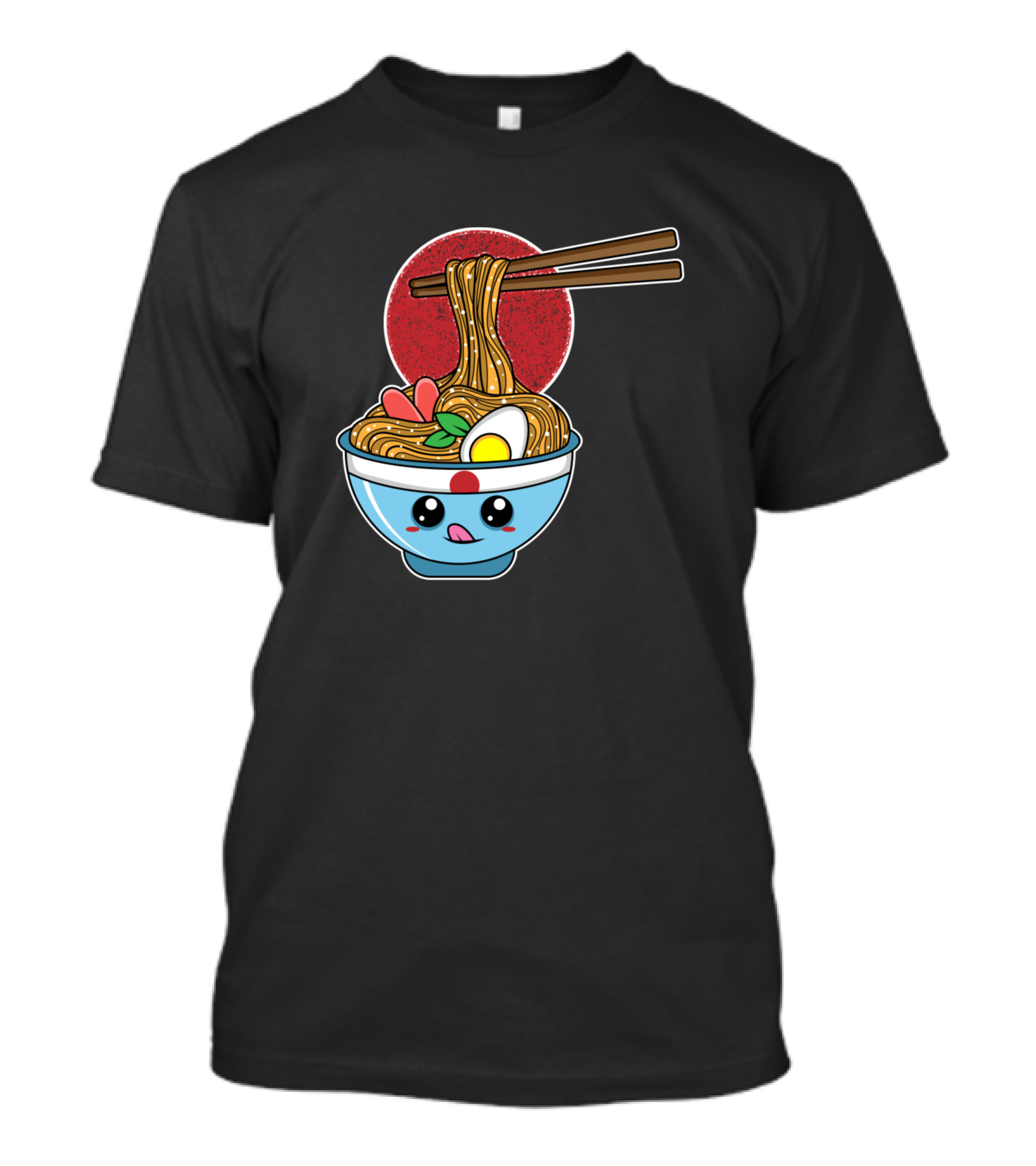 Ramen Noodles Kawaii Anime Tokio Japan Kitsune Fox Bowl With Chopsticks And Red Circle T-Shirt