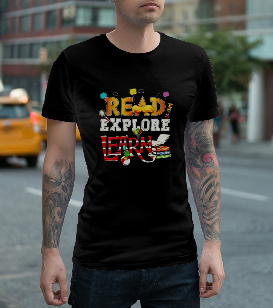 Read Explore Learn Dr. Seuss Inspired Cat in the Hat Books T-Shirt