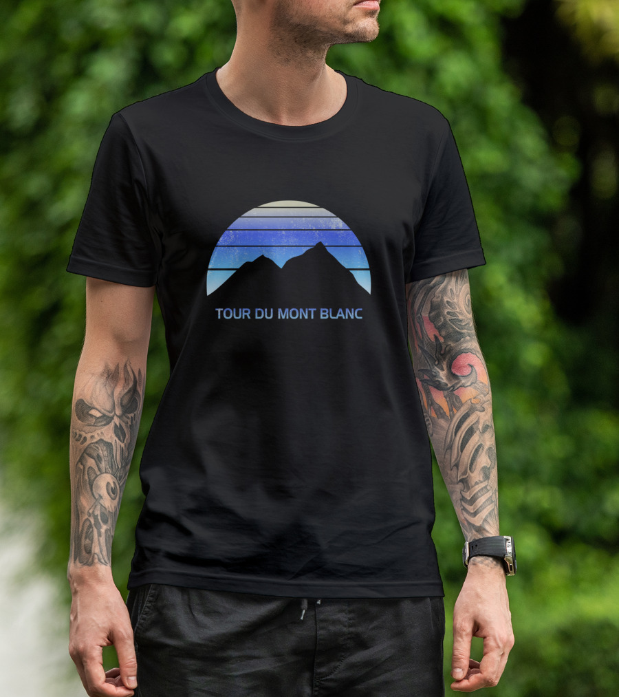 Tour Du Mont Blanc Mountain Silhouette With Striped Sky Circle T-Shirt