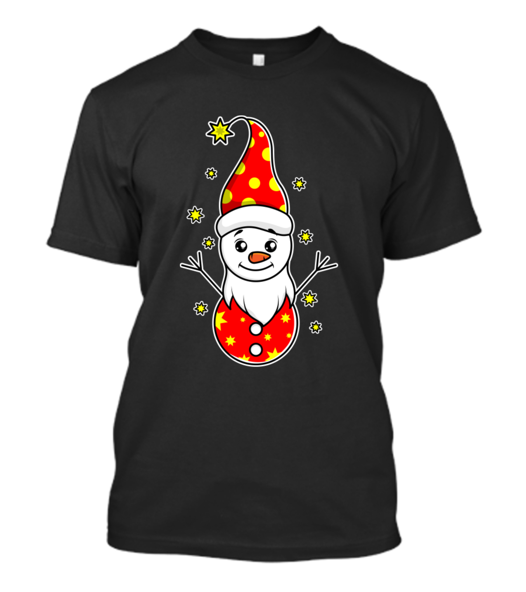 Ugly ChristmasCute Snowman In Red Hat With Stars And Polka Dots T-Shirt