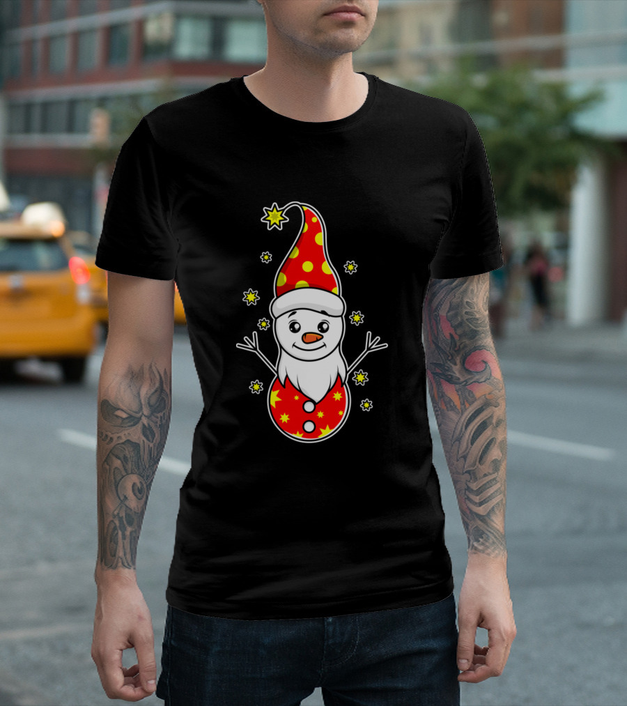 Ugly ChristmasCute Snowman In Red Hat With Stars And Polka Dots T-Shirt