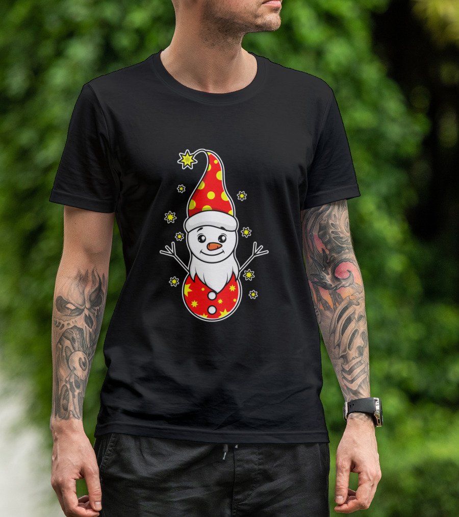 Ugly ChristmasCute Snowman In Red Hat With Stars And Polka Dots T-Shirt