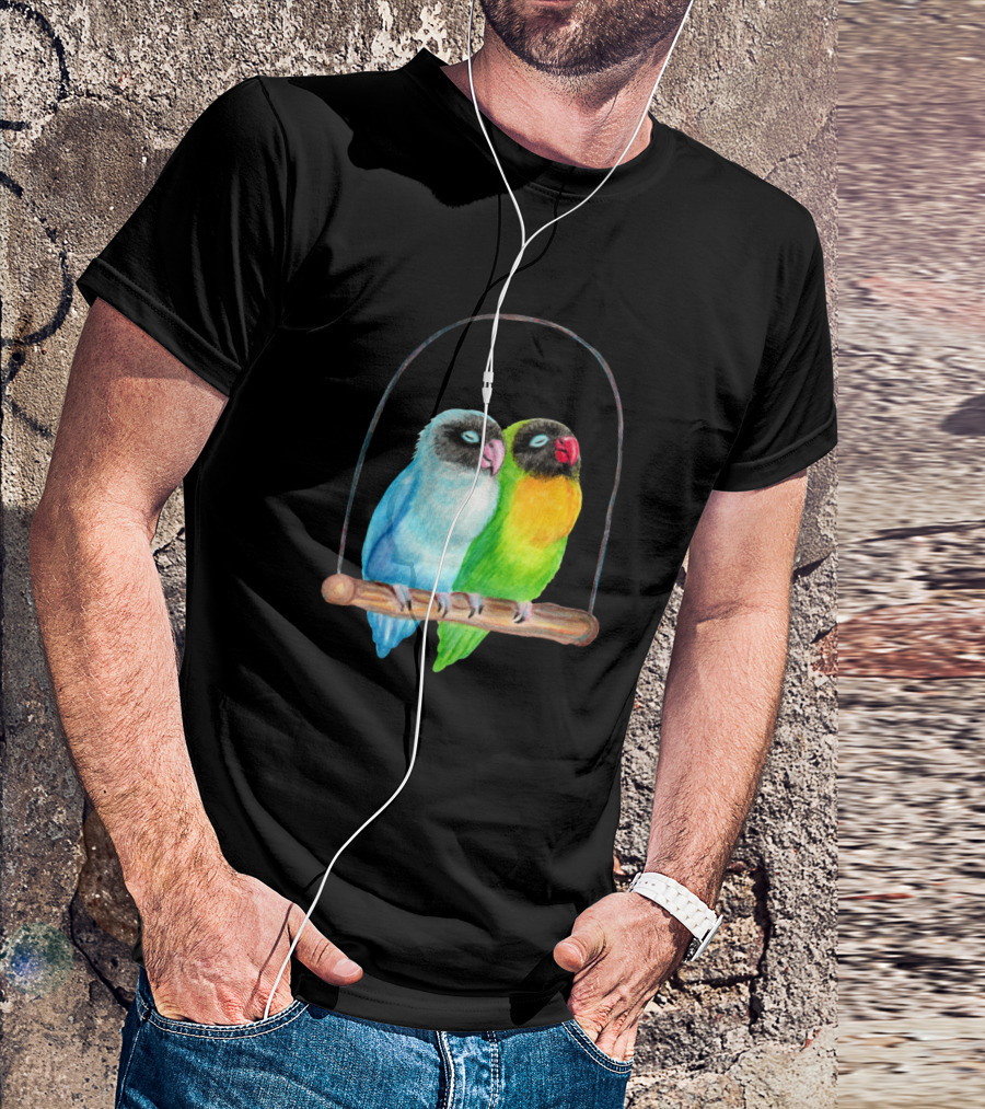 Sleepy Lovebirds On Swing Perch T-Shirt