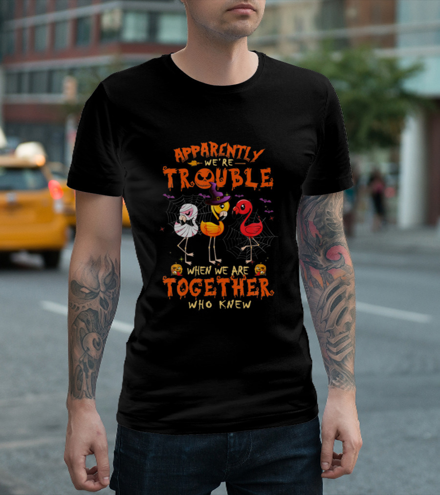 Apparently We're Trouble When We Are Together Who Knew Halloween Flamingos T-Shirt