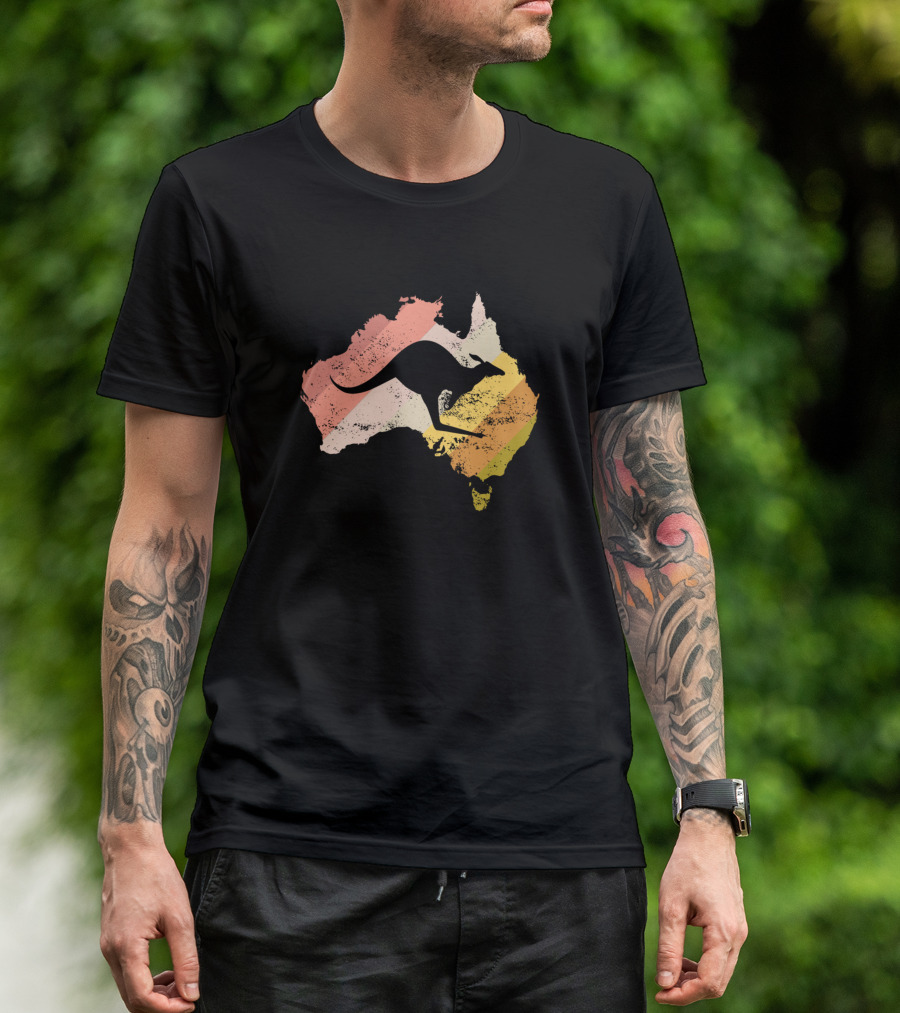 Australia Wallabies Vintage Kangaroo Map Retro Travel T-Shirt