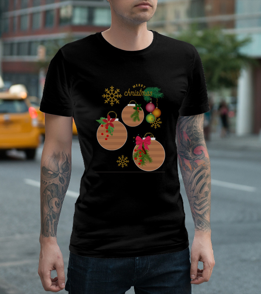 Merry Christmas Fair Ornaments and Snowflakes T-Shirt