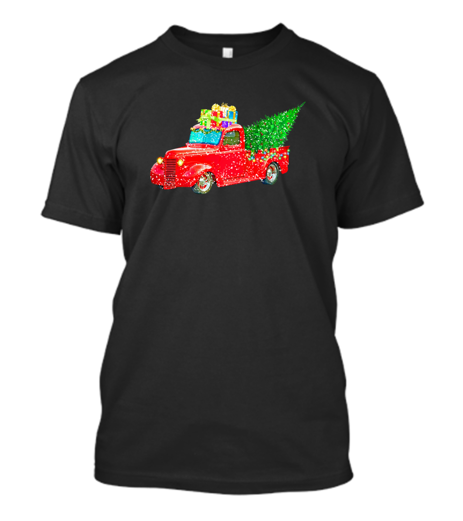 Classic Vintage Christmas Truck With Tree And Gifts On Red Pickup T-Shirt