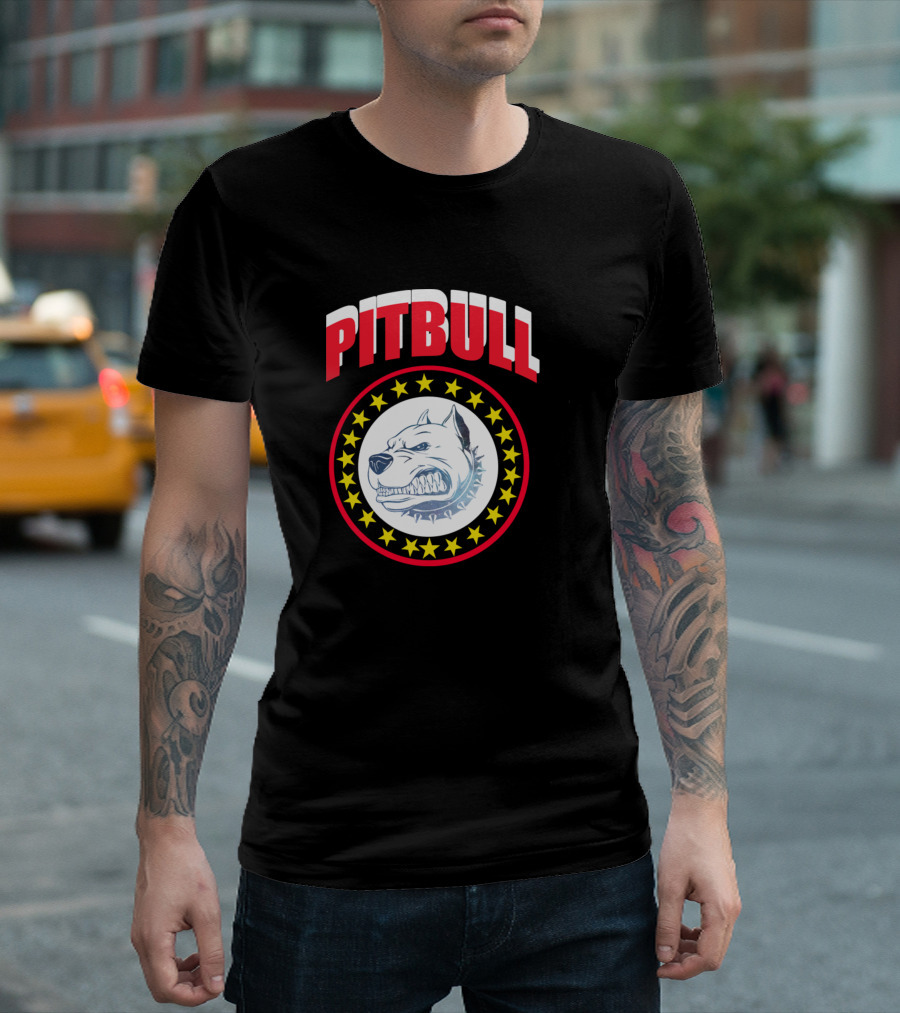 Pitbull Dog Lover Trusting Fierce Stars Badge T-Shirt