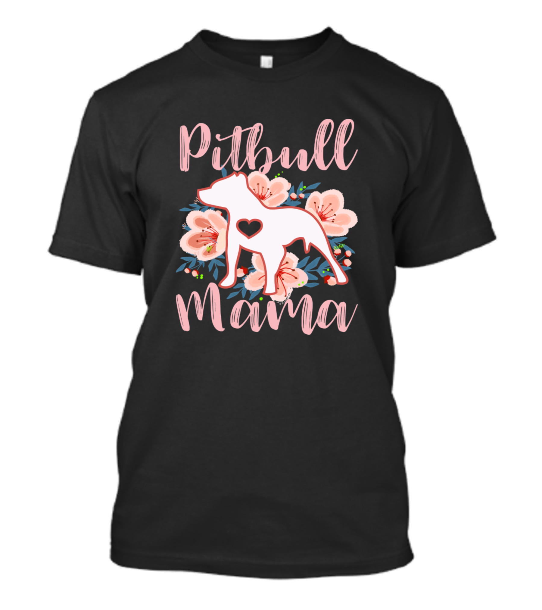 Pitbull Mama Heart Silhouette With Floral Background T-Shirt