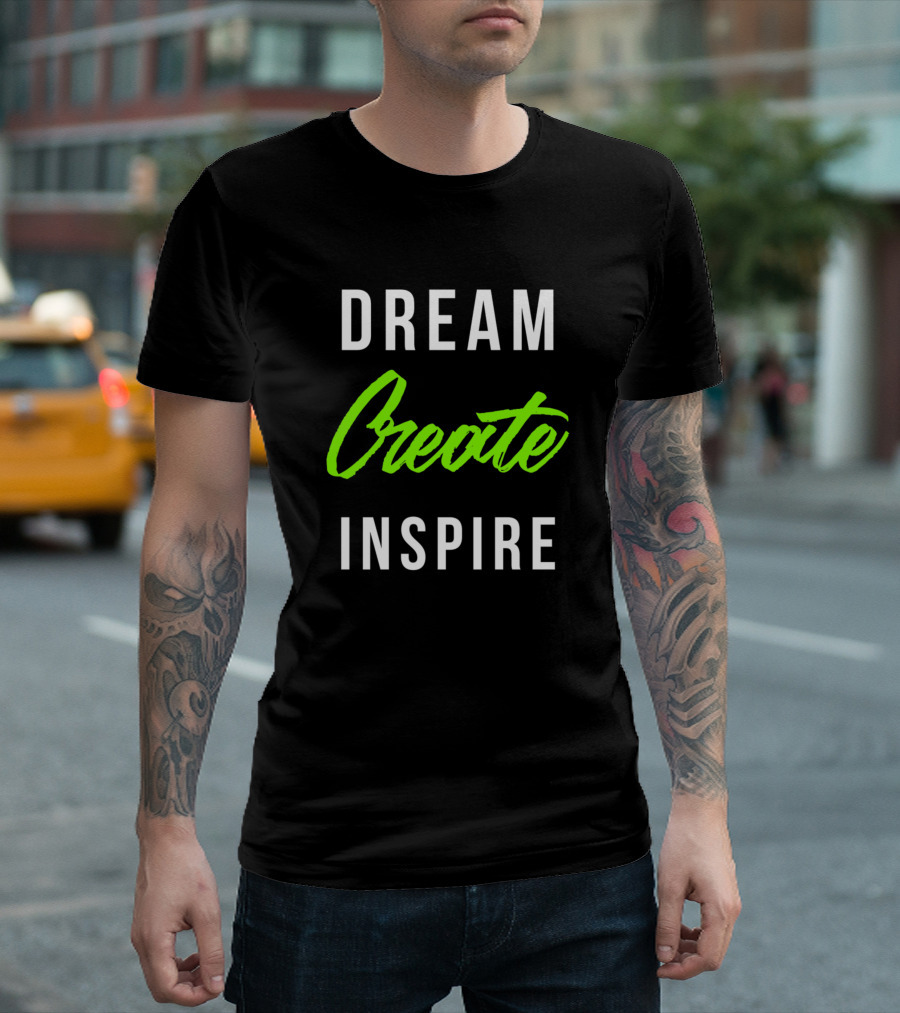 Dream Create Inspire Neon Typography T-Shirt