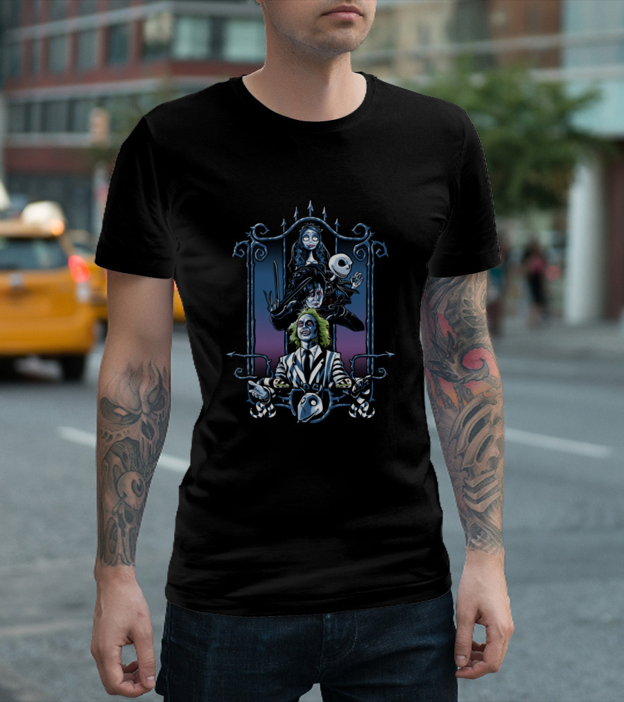 Enter The Burtons Featuring Beetlejuice, Edward Scissorhands, Jack Skellington, and Corpse Bride T-Shirt