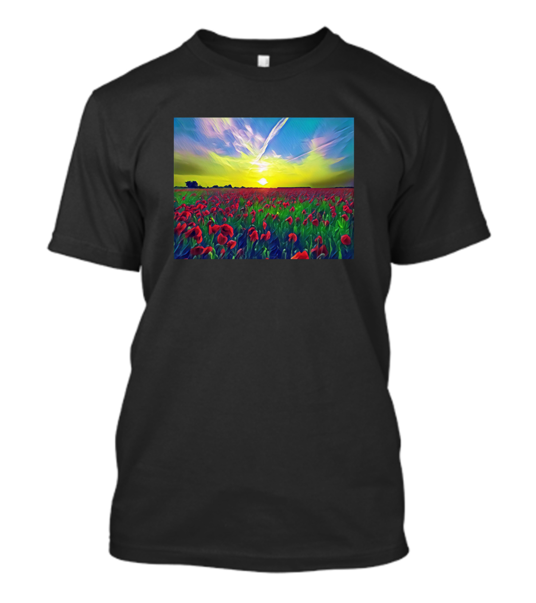 Flower Field Of Love Sunset Horizon Digital Landscape T-Shirt