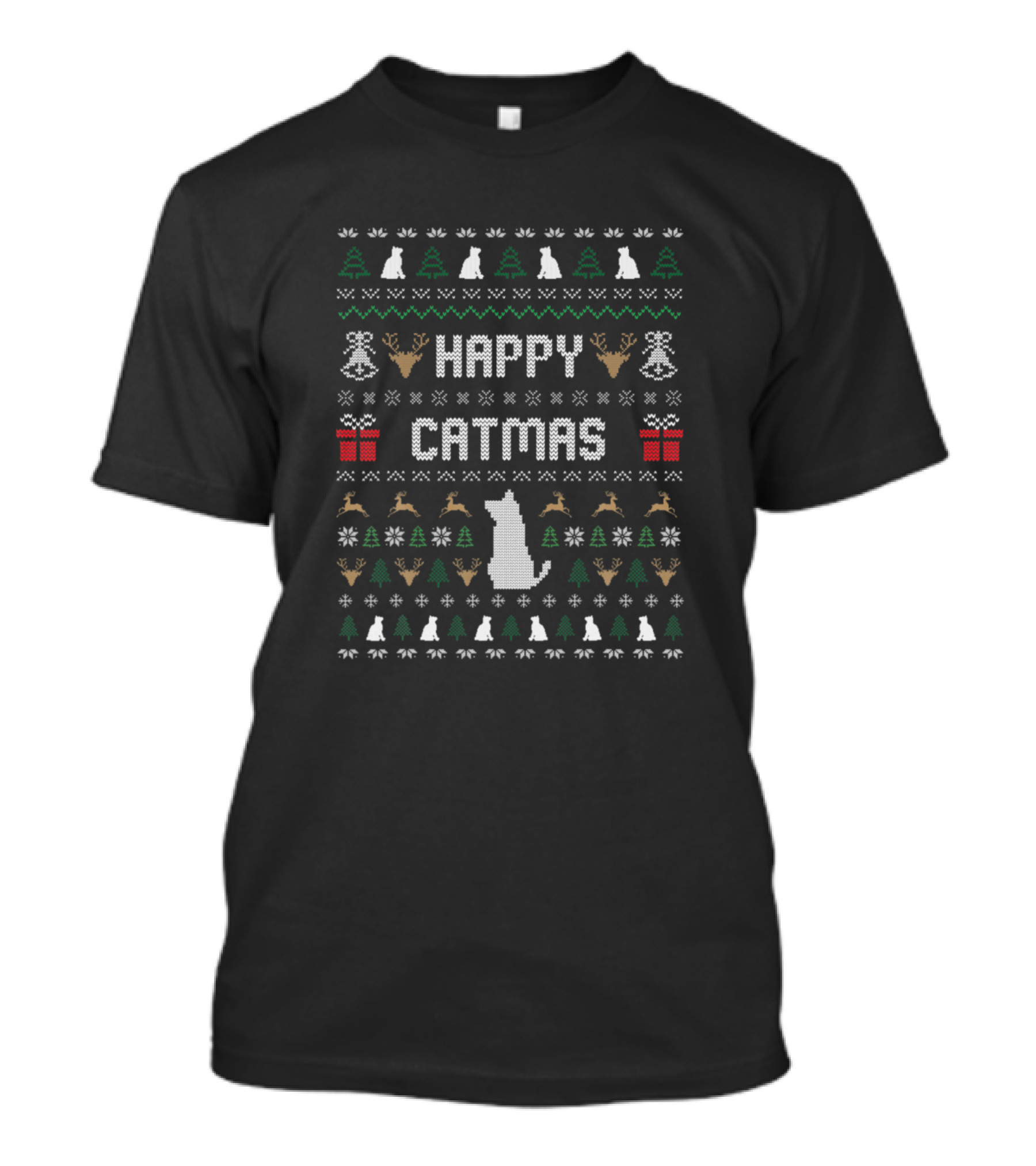 Happy Catmas Christmas Cute Cat Lover Ugly T-Shirt