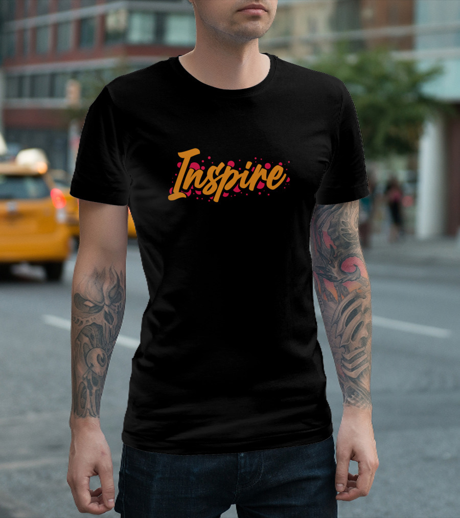 Inspire Dynamic Orange and Red Text with Pop T-Shirt